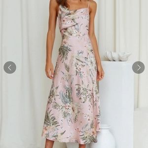 Pink cowl neck midi slip dress size medium.